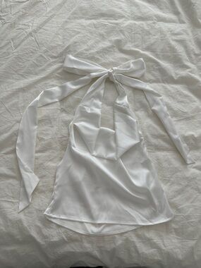 White Satin Halter Tie Top